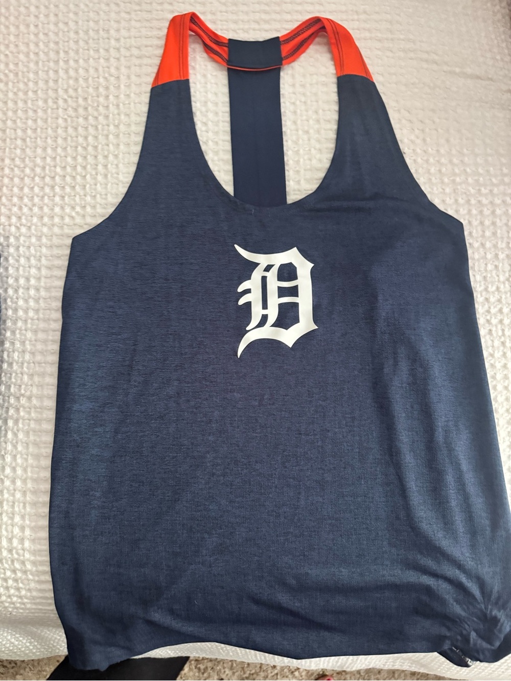 Women's Detroit Tigers Navy and Orange Racerback Tank Top with White D Logo